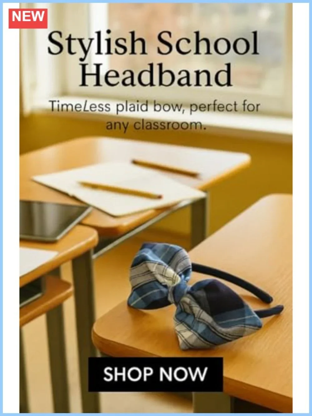 Plaid Bow Headband - Handcrafted Cotton Blend School Hair Accessory